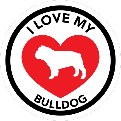 I Love My Bulldog With Big Heart Circle Sticker