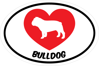 I Love My Bulldog With Heart Oval Sticker