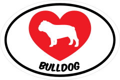 I Love My Bulldog With Heart Oval Sticker