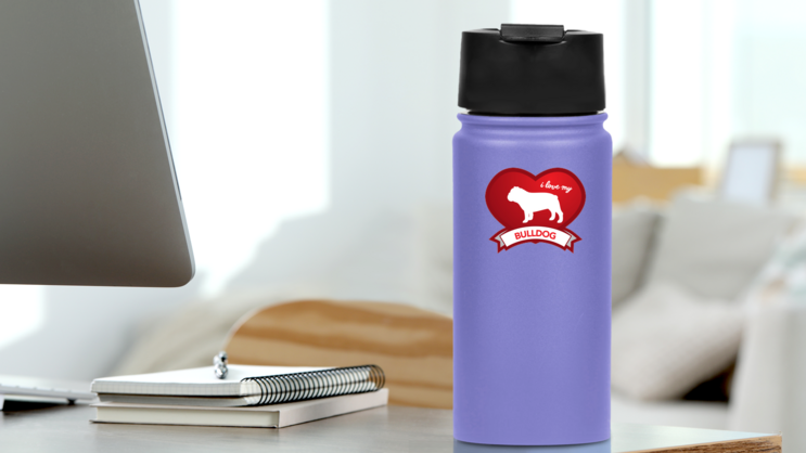 I Love My Bulldog With Shaded Heart Sticker on a Water Bottle (New) example