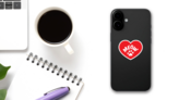 I Love My Cat Heart With Meow And Paw Sticker on a Phone (New) example
