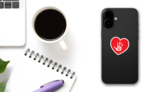 I Love My Cat Heart With Palm And Paw Sticker on a Phone (New) example