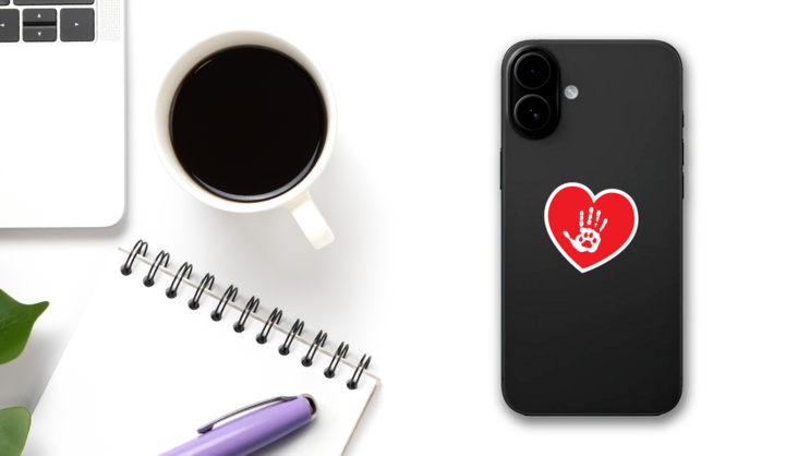 I Love My Cat Heart With Palm And Paw Sticker on a Phone (New) example