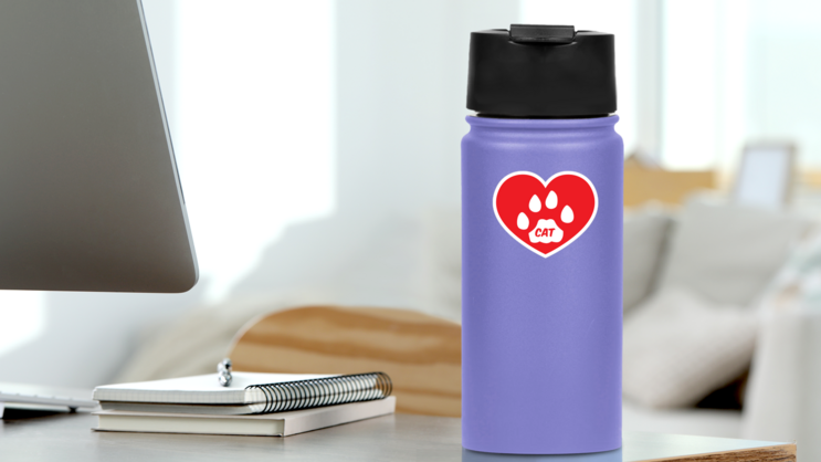 I Love My Cat Heart With Paw And Text Sticker on a Water Bottle (New) example