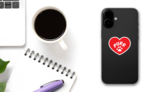 I Love My Cat Heart With Purr And Paw Sticker on a Phone (New) example