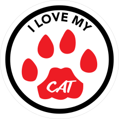 I Love My Cat Text And Red Paw Circle Sticker