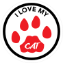 I Love My Cat Text And Red Paw Circle Sticker