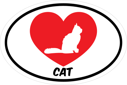 I Love My Cat With Bushy Tail And Heart Oval Sticker