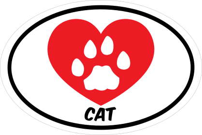 I Love My Cat With Heart And Paw Oval Sticker