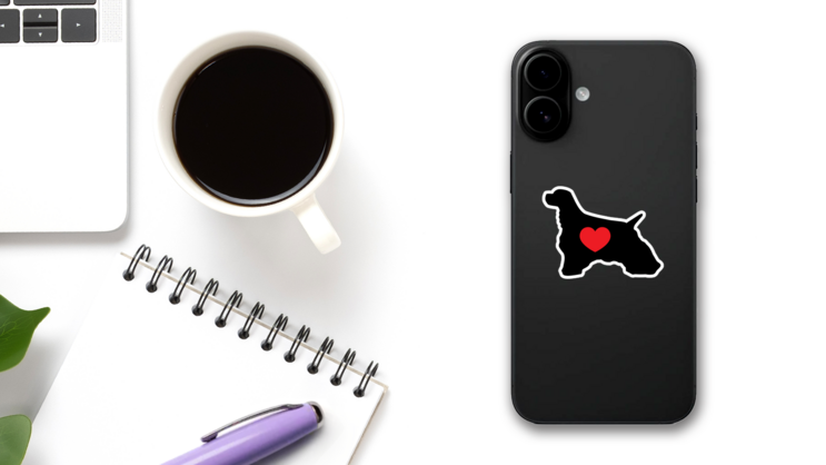 I Love My Cocker Spaniel Silhouette With Heart Sticker on a Phone (New) example