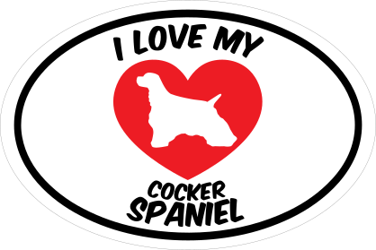 I Love My Cocker Spaniel Text With Heart Oval Sticker
