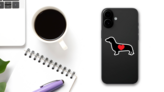 I Love My Dachshund Silhouette With Heart Sticker on a Phone (New) example