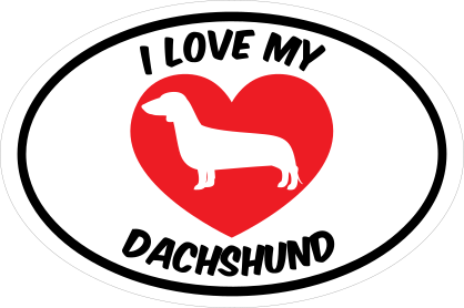 I Love My Dachshund Text With Heart Oval Sticker