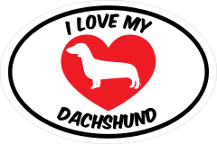 I Love My Dachshund Text With Heart Oval Sticker