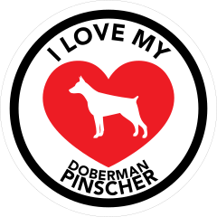 I Love My Doberman Pinscher With Big Heart Circle Sticker