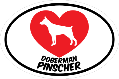 I Love My Doberman Pinscher With Heart Oval Sticker