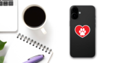 I Love My Dog Heart With Paw Sticker on a Phone (New) example