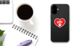 I Love My Dog Heart With Ruff And Paw Sticker on a Phone (New) example