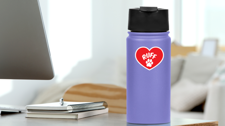 I Love My Dog Heart With Ruff And Paw Sticker on a Water Bottle (New) example
