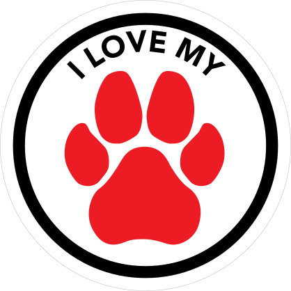 I Love My Dog With Red Paw Circle Sticker