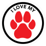 I Love My Dog With Red Paw Circle Sticker