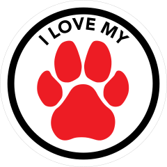 I Love My Dog With Red Paw Circle Sticker