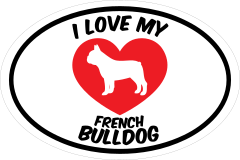 I Love My French Bulldog Text With Heart Oval Sticker