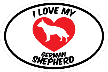 I Love My German Shepherd Text With Heart Oval Sticker