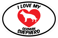 I Love My German Shepherd Text With Heart Oval Sticker