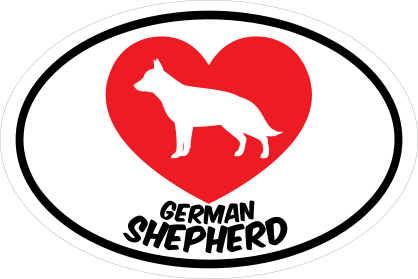 I Love My German Shepherd With Heart Oval Sticker