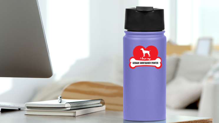 I Love My German Shorthaired Pointer Sticker on a Water Bottle (New) example