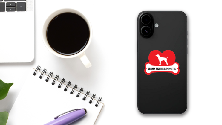I Love My German Shorthaired Pointer With Dog Bone And Heart Ma on a Phone (New) example