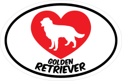 I Love My Golden Retriever With Heart Oval Sticker