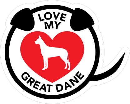 I Love My Great Dane Puppy Heart Circle With Tail Sticker