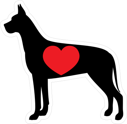 I Love My Great Dane Silhouette With Heart Sticker