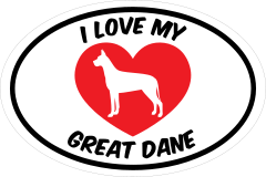 I Love My Great Dane Text With Heart Oval Sticker