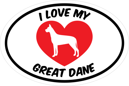 I Love My Great Dane Text With Heart Oval Sticker