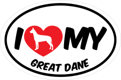 I Love My Great Dane With Big Text Oval Sticker