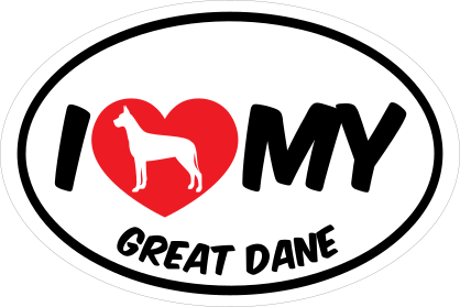 I Love My Great Dane With Big Text Oval Sticker