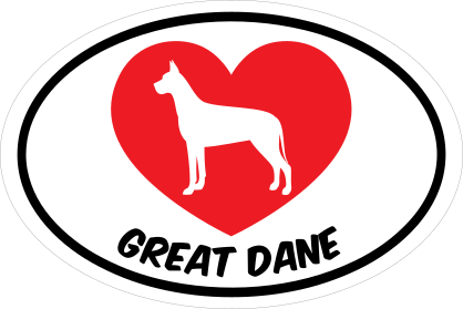 I Love My Great Dane With Heart Oval Sticker