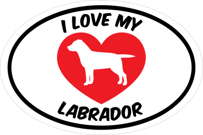 I Love My Labrador Text With Heart Oval Sticker