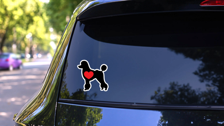 I Love My Poodle Silhouette With Heart Sticker on a Rear Car Window (New) example