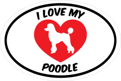 I Love My Poodle Text With Heart Oval Sticker