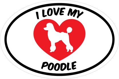 I Love My Poodle Text With Heart Oval Sticker