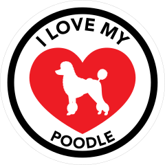 I Love My Poodle With Big Heart Circle Sticker