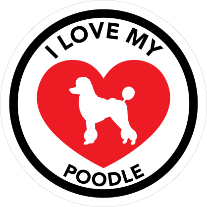 I Love My Poodle With Big Heart Circle Sticker