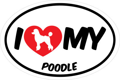 I Love My Poodle With Big Text Oval Sticker