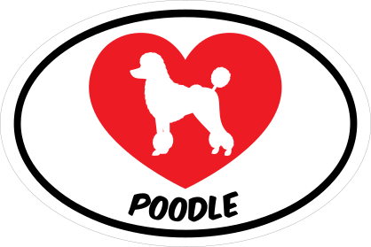 I Love My Poodle With Heart Oval Sticker