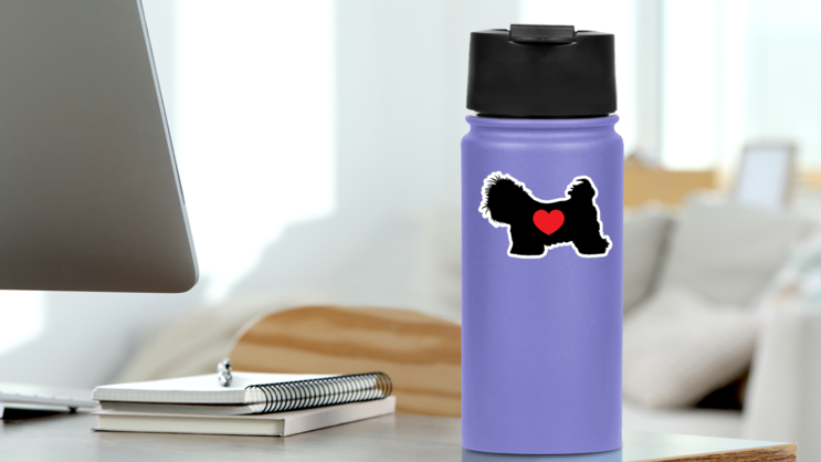 I Love My Shih Tzu Silhouette With Heart Sticker on a Water Bottle (New) example