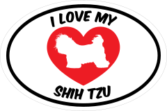 I Love My Shih Tzu Text With Heart Oval Sticker